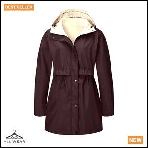 Reversible Trench Coat Lightweight Hooded Windbreaker Raincoat Slim Fit Elegant